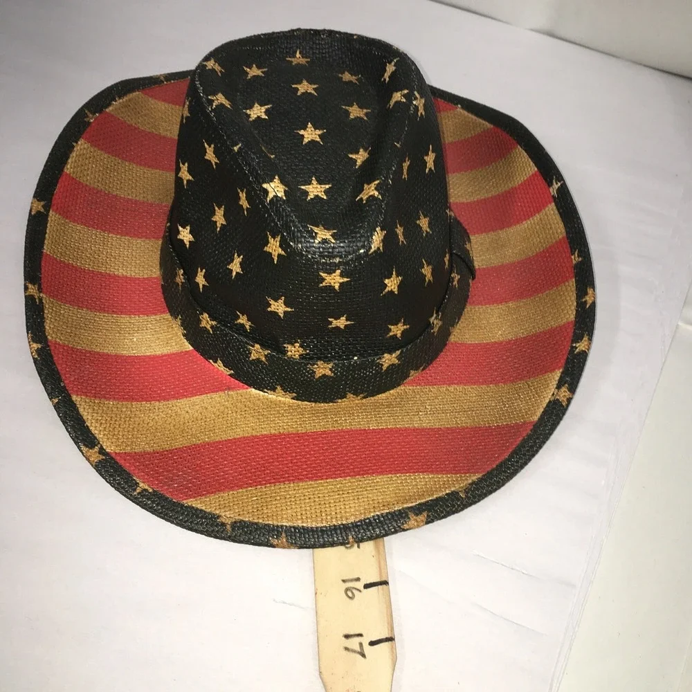 American Flag Cowboy Hat,Striped Western Tea-Stained USA Shape-It Brim